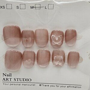 Press On Nails - Nude/Light Pink Cateye with Butterfly / Size Medium (10 pack)